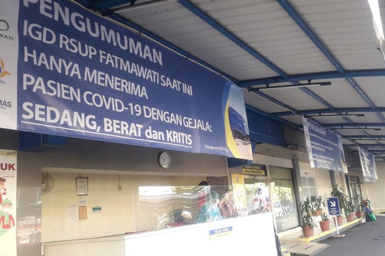 Rumah Sakit Umum Pusat (RSUP) Fatmawati kini tak menerima pasien non Covid-19 di ruang Instalasi Gawat Darurat (IGD). 