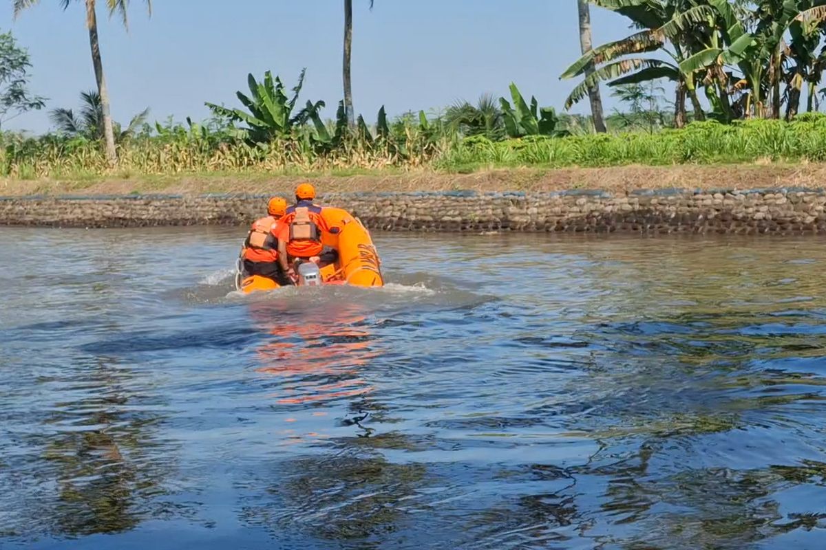 BPBD Lumajang mencari korban kecelakaan yang terjun ke Sungai Bondoyudo, Jumat (25/4/2025)