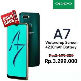 Oppo A7 turun harga menjadi Rp 3,3 juta di Indonesia selama bulan Desember 2018.