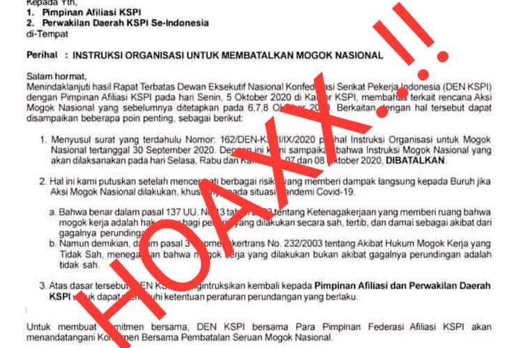 Hoaks Aksi Mogok Nasional KSPI Dibatalkan