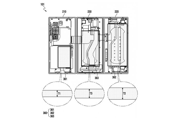 Gambar paten ponsel lipat tiga Samsung Galaxy Z TriFold
