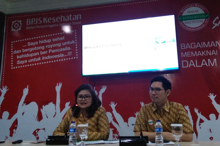 Konfrensi pers terkait program BPJS Kesehatan Goes to Campus di Kantor Pusat BPJS Kesehatan, Cempaka Putih, Jakarta, Selasa (19/9/2017).