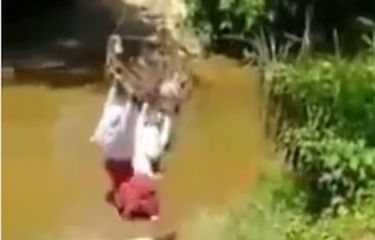 Viral, Video 3 Bocah SD Seberangi Sungai dengan Bergelantungan di ...