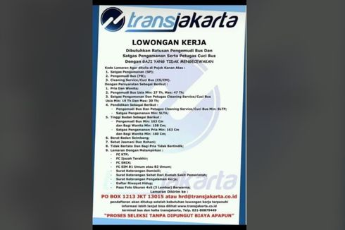 [Hoaks] Ratusan Lowongan Kerja untuk SMP dan SMA di Transjakarta