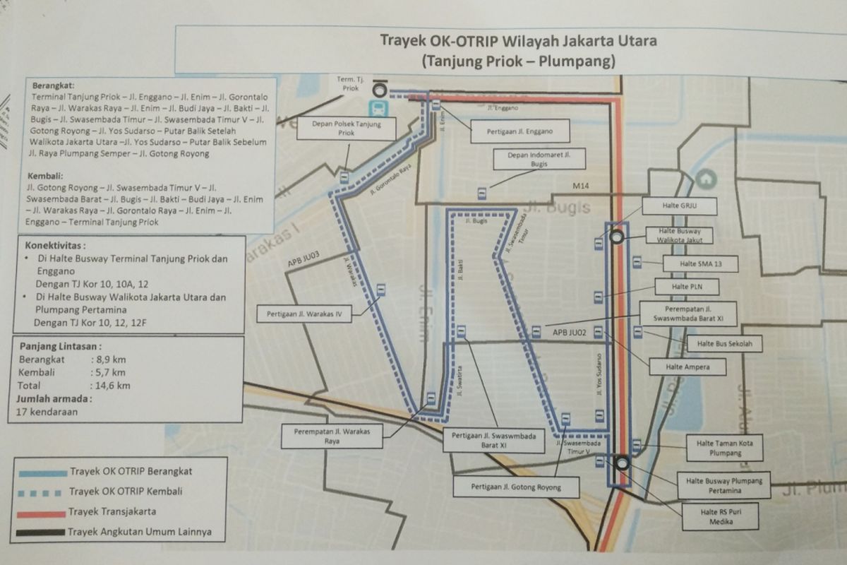 Rute Ok Otrip di Jakarta Utara seperti dalam presentasi Sudin Perhubungan Jakarta Utara, Jumat (12/1/2018)