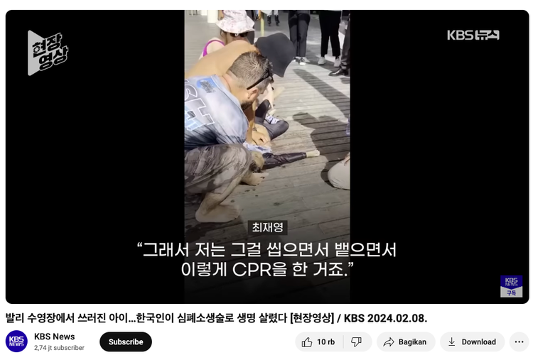 Tangkapan layar video viral warga Korea Selatan selematkan bocah 8 tahun yang tenggelam di Bali