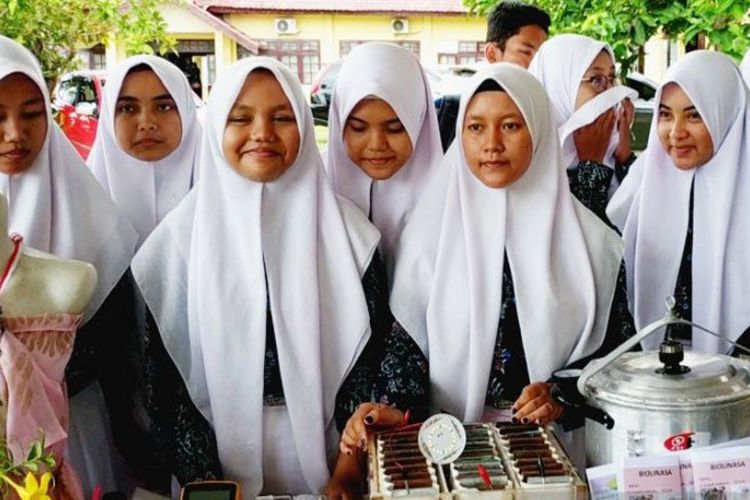 Siswa SMAN 2 Sampit Kabupaten Kotawaringin Timur, Kalimantan Tengah, yakni pemanfaatan air gambut dan kulit nanas menjadi energi listrik.
