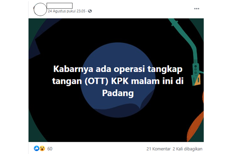 [HOAKS] KPK Lakukan OTT Di Padang Pada 24 Agustus 2021