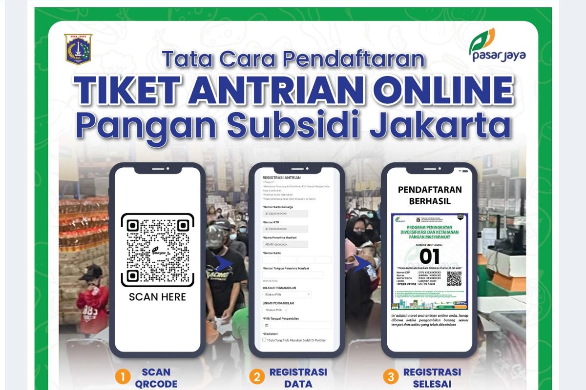 Cara daftar tiket antrean pangan bersubsidi 2025 di website antrianpanganbersubsidi.pasarjaya.co.id.