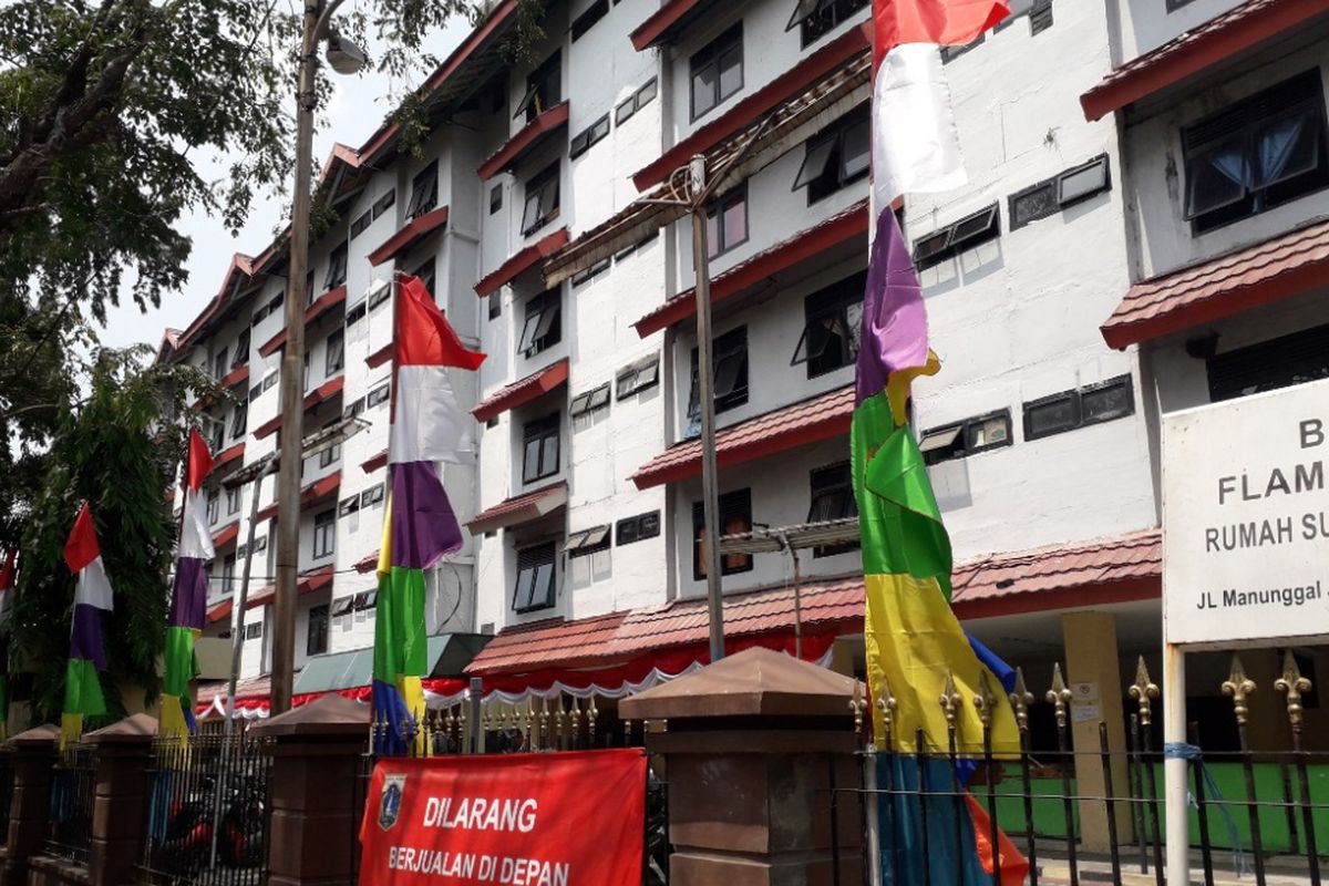 Tampak depan Rumah Susun Sukapura, Cilincing, Selasa (14/8/2018).