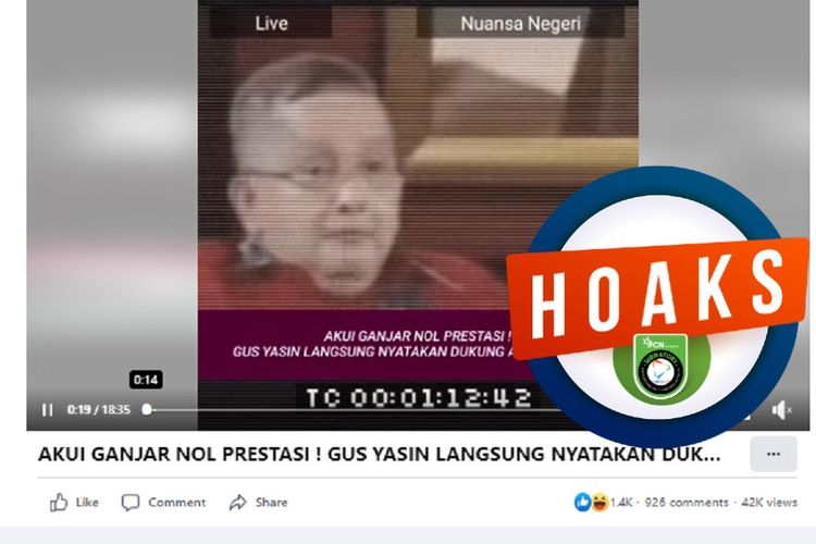 Tangkapan layar Facebook narasi yang menyebut Wakil Gubernur Jawa Tengah Taj Yasin Maimoen mendeklarasikan dukungan kepada Anies Baswedan sebagai capres