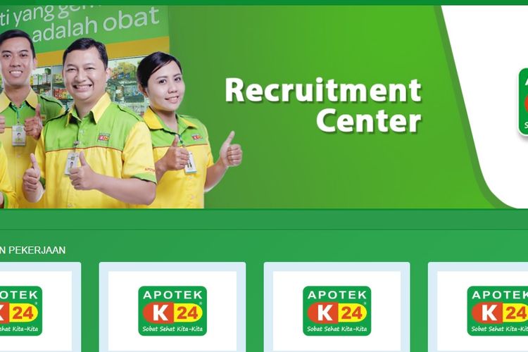 Tampilan layar lowongan pekerjaan di website Apotek K-24.