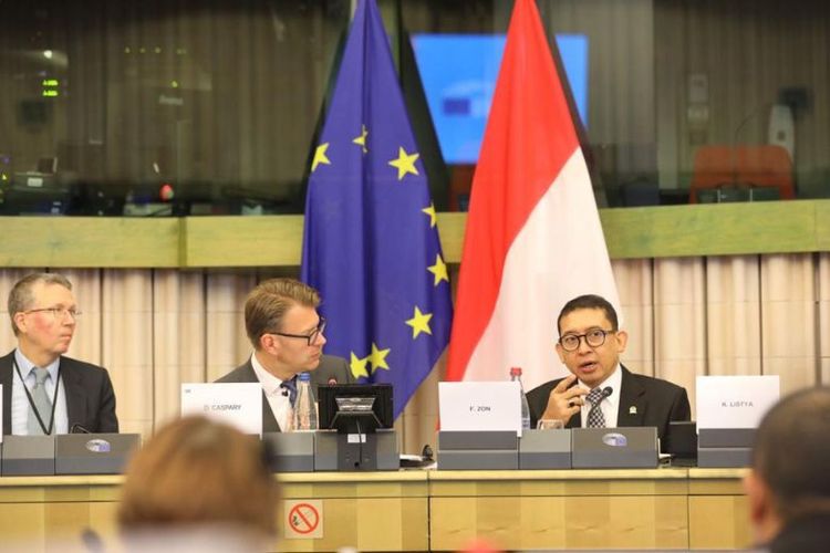 Ketua BKSAP DPR Dr Fadli Zon saat memimpin Pertemuan Antar-Parlemen Indonesia dan Uni Eropa ke-12 di Gedung Parlemen Uni Eropa.