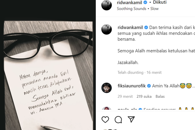 Gubernur Jawa Barat Ridwan Kamil mengunggah foto secarik kertas di akun Instagramnya, @ridwankamil, Senin (30/5/2022).