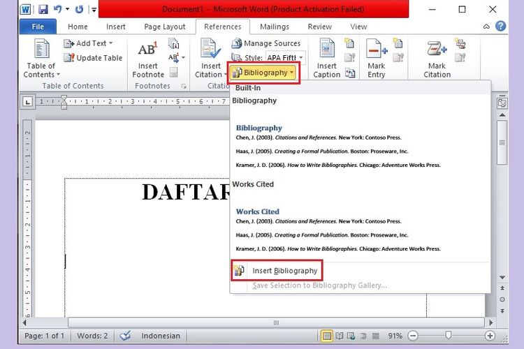 Cara membuat daftar pustaka di Microsoft Word