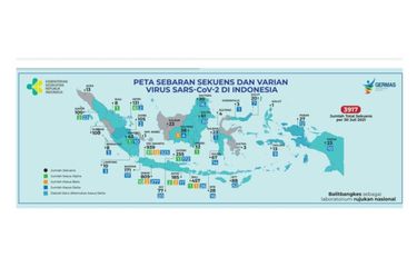 Peta sebaran sekuens dan varian virus corona di Indonesia, data hingga 29 Juli 2021.