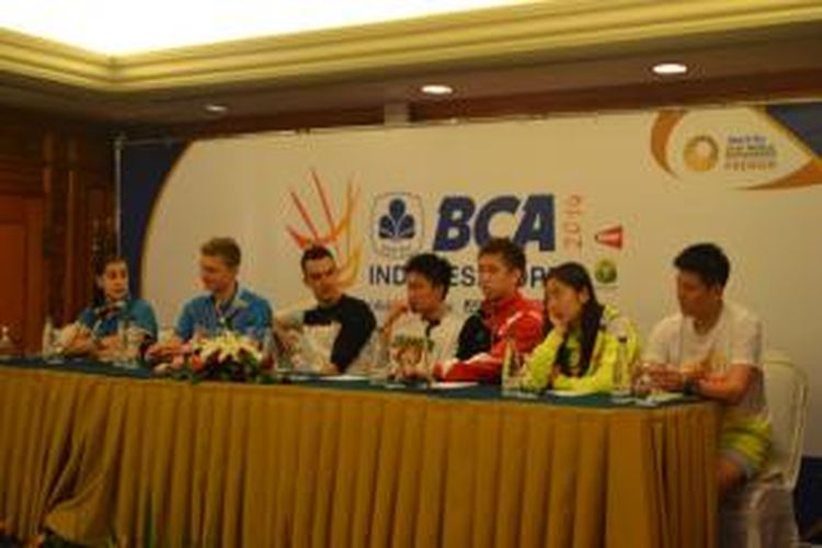 Para pemian asing saat konferensi pers BCA Indonesia Open Metlife BWF World Super Series Premier di Hotel Sultan,  Jakarta, Senin (16/06/2014).