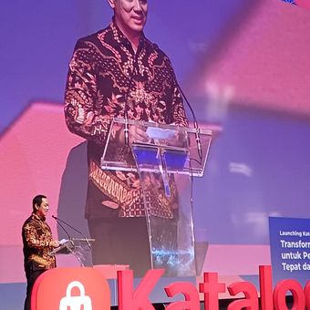 Kepala LKPP Hendrar Prihadi dalam acara Peluncuran Katalog Elektronik V6 LKPP di Jakarta, Kamis (28/3/2024).