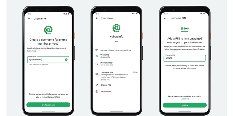 Bocoran render tampilan fitur baru WhatsApp, username dan PIN yang masih dalam tahap pengembangan.