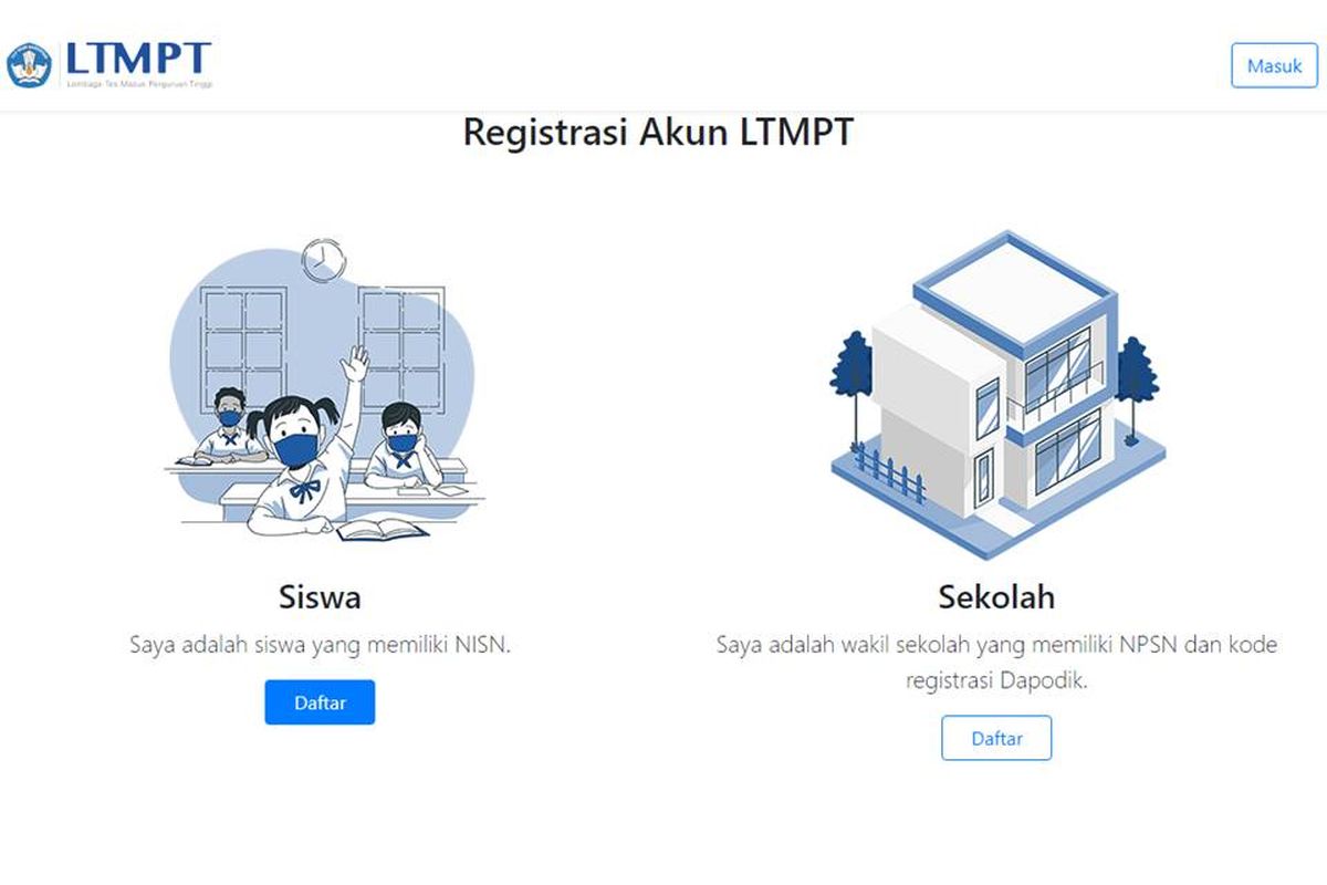 Tangkapan layar laman portal LTMPT tentang pembuatan akun LTMPT