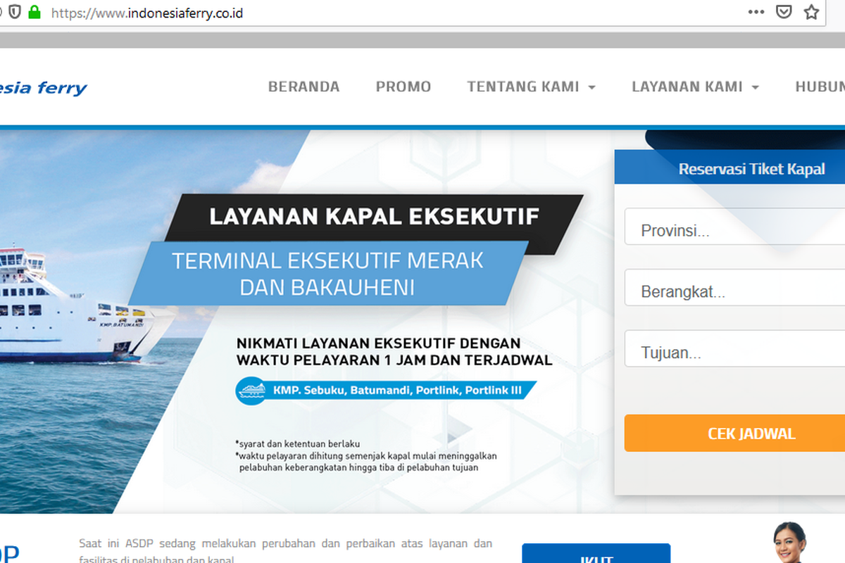 Halaman depan website ASDP