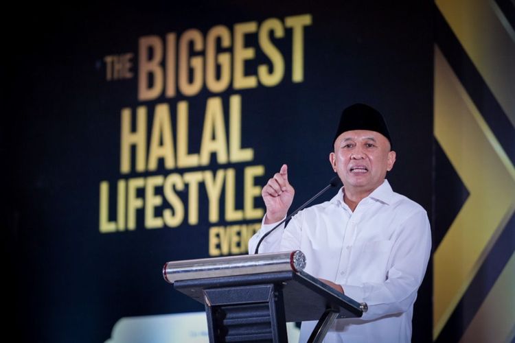 Menteri Koperasi dan UKM (MenKopUKM) Teten Masduki dalam acara Jogja Halal Fest ke-2 2022, di Jogja Expo Center (JEC), Yogyakarta, Kamis (3/11/2022). 