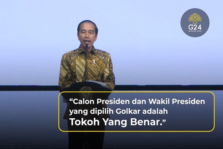 Presiden Joko Widodo meyakinkan Partai Golkar akan pilih capres dan cawapres yang benar pada Pilpres 2024 mendatang.