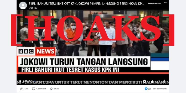 Tangkapan layar Facebook narasi yang menyebut bahwa Firli Bahuri terseret OTT KPK