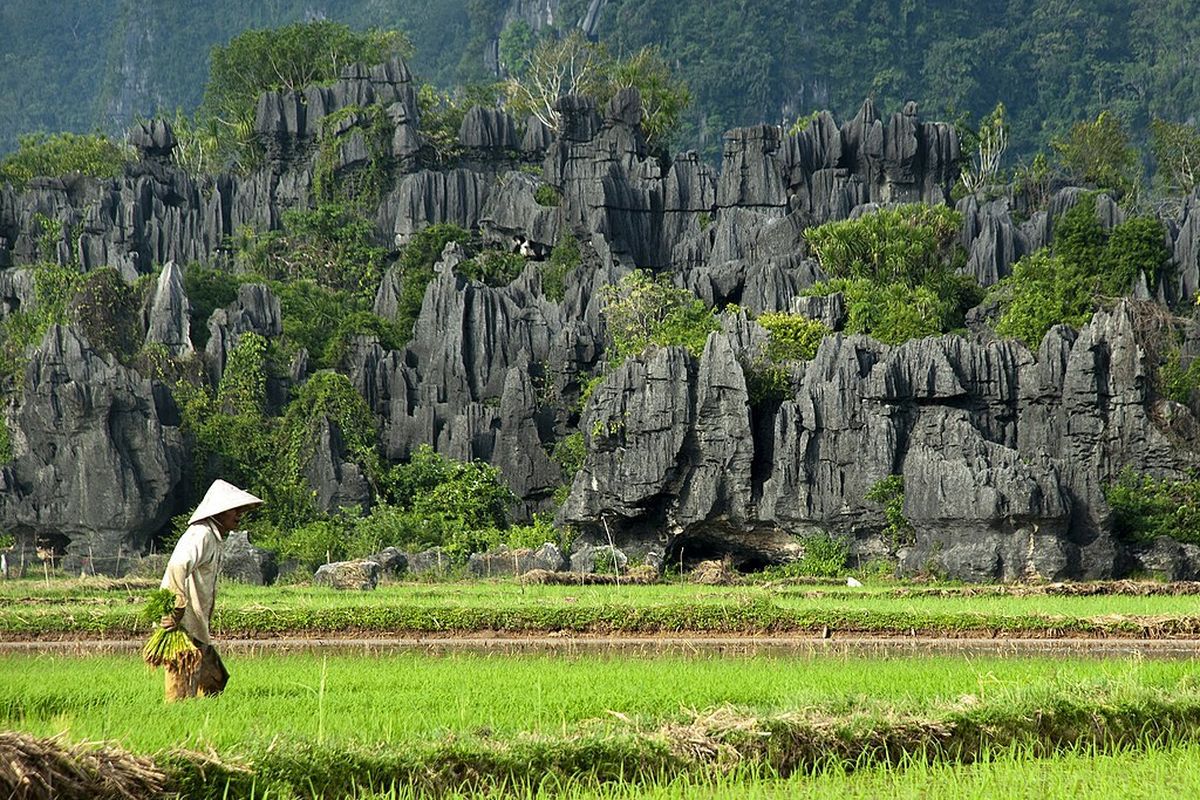 Kampung Rammang-rammang di kawasan karst Maros-Pangkep,  Sulawesi Selatan
