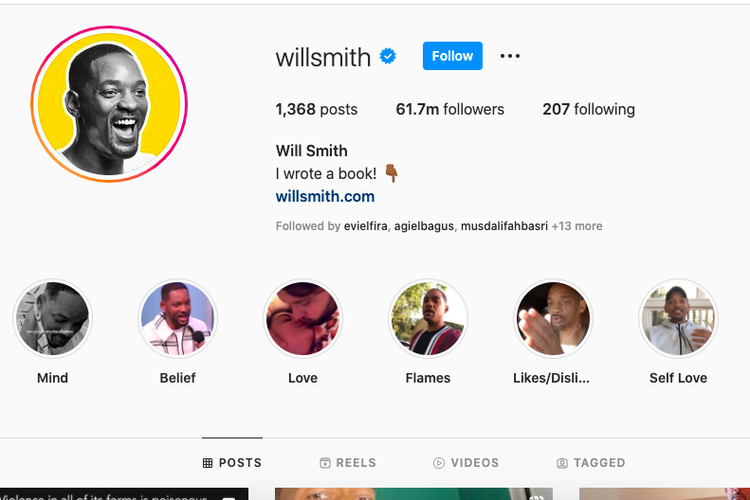 Instagram Will Smith, per tanggal 29 Maret 2022. 