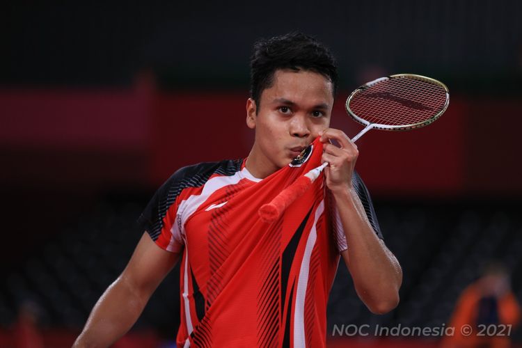 Anthony Sinisuka Ginting saat berlaga di Olimpiade Tokyo 2020. 