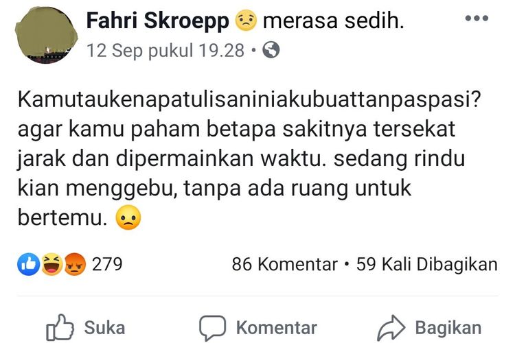 Tangkapan layar akun Facebook Fahri Skroepp yang viral beberapa hari terakhir