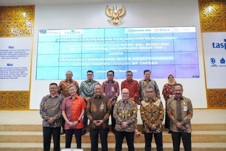 Penandatanganan PKS Taspen dengan Himbara dan Tapera di Auditorium Kantor Pusat Taspen, Jakarta Pusat, Selasa (31/5/2022)