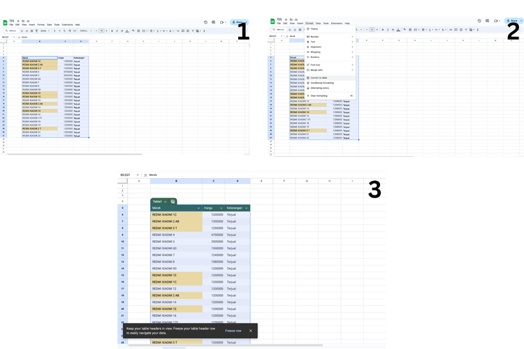 Ilustrasi cara buat tabel di Google Sheets