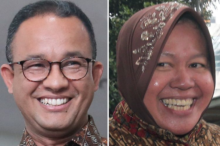 Anies Baswedan (kiri) dan Tri Rismaharini atau Risma (kanan).