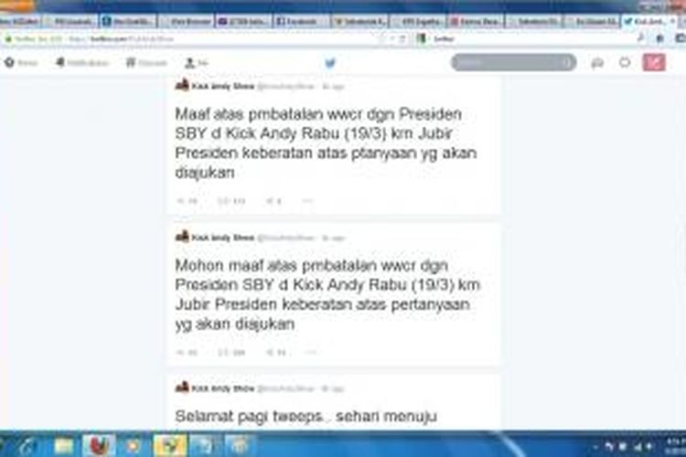 Pemberitahuan pembatalan wawancara dengan Presiden Susilo Bambang Yudhoyono di acara Kick Andy Show