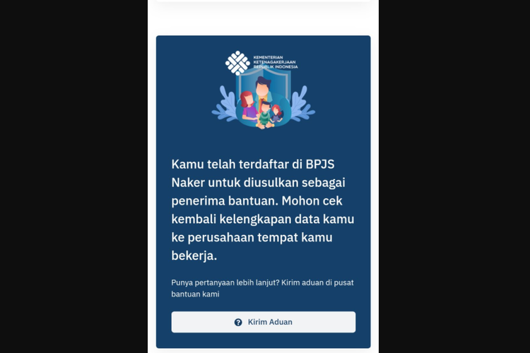 Tangkapan layar notifikasi yang muncul saat cek terdaftar BSU