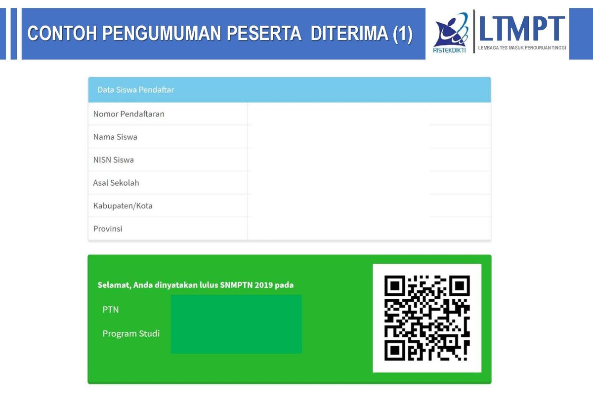 Contoh Pengumuman Peserta Diterima SNMPTN 2019