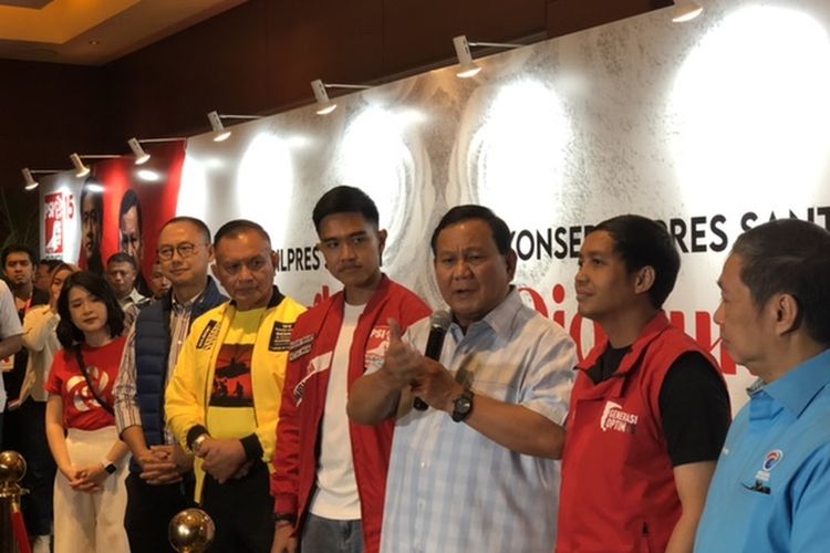 Bacapres Koalisi Indonesia Maju (KIM) Prabowo Subianto dan jajaran elite partai politik (parpol) KIM di Djakarta Theater, Jakarta, Selasa (24/10/2023). 