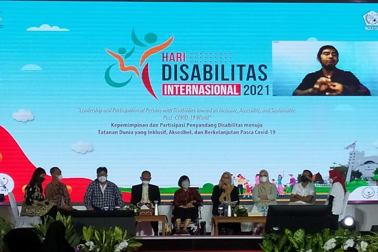 Komisi Nasional Disabilitas (KND) di acara Hari Peringatan Disabilitas Internasional 2021 di Kemensos, Jakarta, Jumat (3/12/2021).