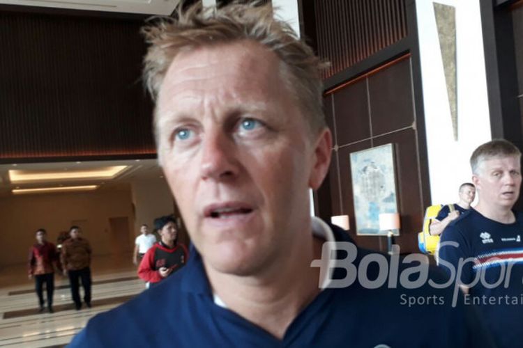 Pelatih Timnas Islandia, Heimir Hallgrimsson, di Hotel Fairmount, Senayan, Jakarta Pusat, Sabtu (13/1/2018).