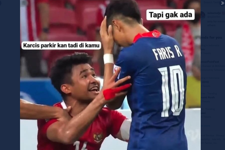 Meme Asnawi hampiri pemain Singapura yang gagal pinalti saat Semifinal AFF 2020.