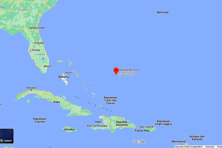 Lokasi wilayah Segitiga Bermuda yang misterius