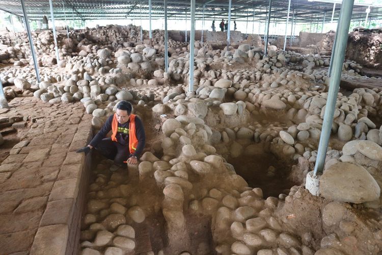 Penampakan salah satu bagian Situs Kumitir di Dusun Bendo, Desa Kumitir, Kecamatan Jatirejo, Kabupaten Mojokerto, Jawa Timur, Rabu (24/3/2021). Situs tersebut diyakini sebagai salah satu jejak arkeologis peninggalan Kerajaan Majapahit.