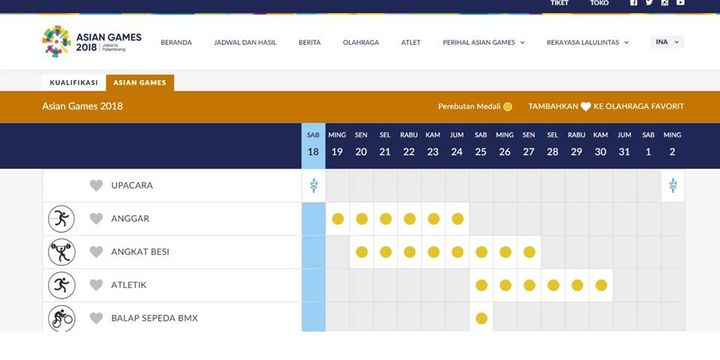 Jadwal pertandingan Asian Games 2018, yang dilansir dari situsweb resmi www.asiangames2018.id