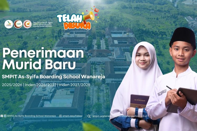 Sekolah SMPIT As-Syifa Boarding School Wanareja membuka penerimaan murid baru (PMB) untuk tahun ajaran 2025/2026 dan pendaftaran inden untuk tahun ajaran 2026/2027.