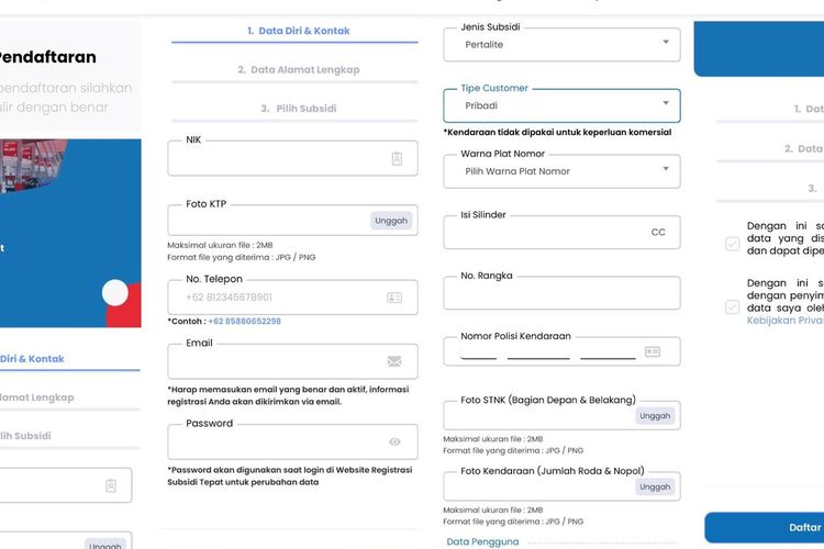 Tangkapan layar pendaftaran Program Subsidi Tepat melalui aplikasi MyPertamina