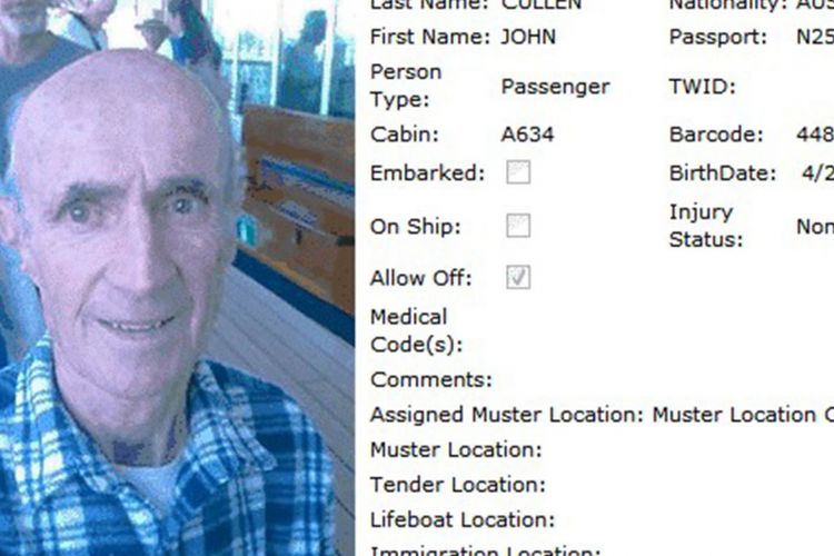 Jhon Cullent (81) WNA Asal Australia setelah terjatuh di tenggara perairan Kijang, Bintan, Kepulauan Riau (Kepri) dari kapal pesiar Sun Princess