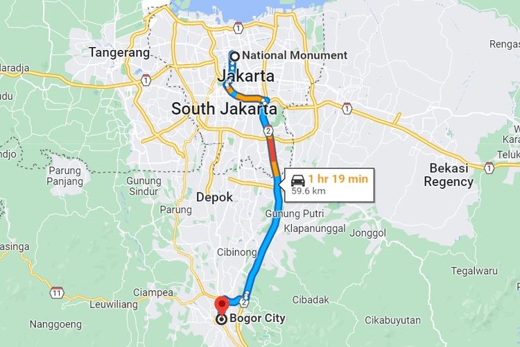 Jarak Jakarta ke Bogor via tol Jagorawi.