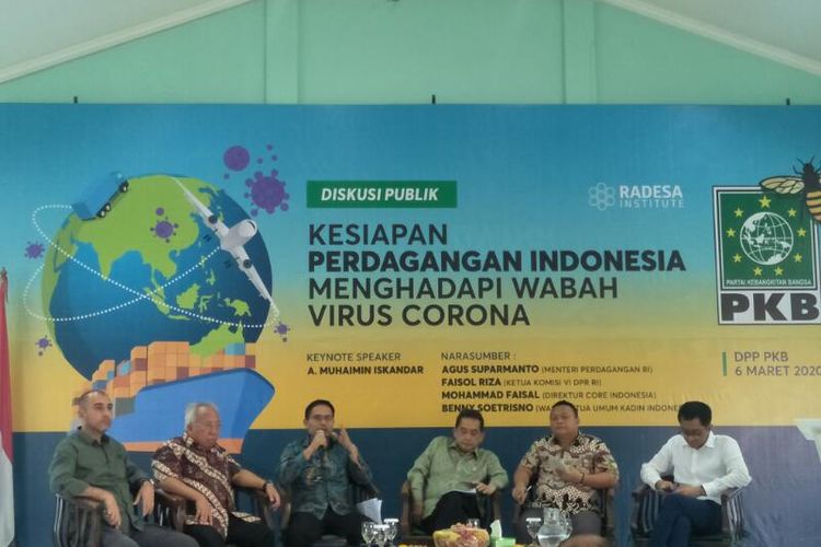 Acara Diskusi Publik Bertajuk Kesiapan Perdagangan Indonesia Menghadapi Wabah Virus Corona di Kantor DPP PKB, Jakarta Pusat, Jumat (6/3/2020)